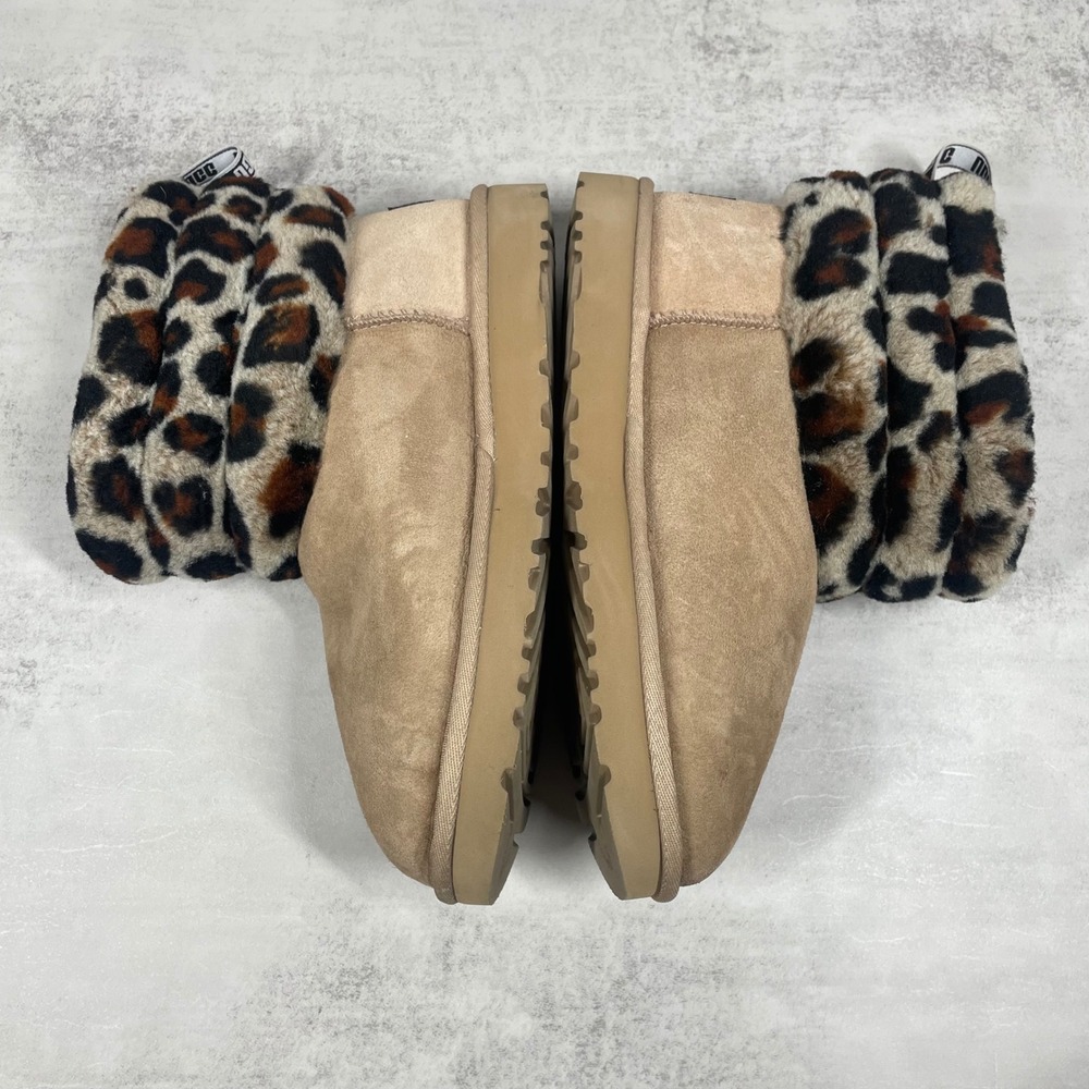 UGG Boots Womens 8 Fluff Mini Quilted Leopard Short Chestnut Tan Sheepskin - Picture 10 of 12